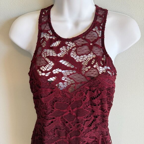 Material Girl Juniors Burgundy Lace Skater Dress Mini Size Medium NEW - Picture 4 of 14